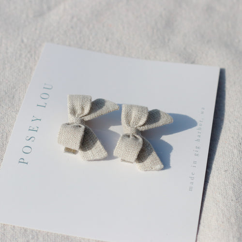 Mini Pigtail Bows | Natural Sand Linen