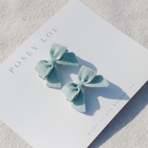 Mini Pigtail Bows | Harbor Green Linen